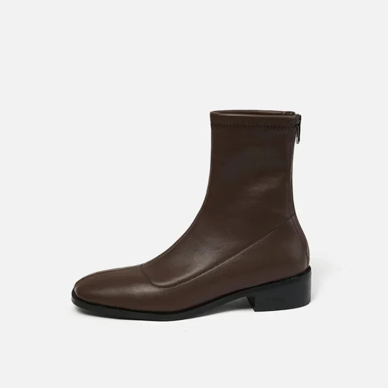 Designer Vintage Square Toe Women Slim Ankle Boots
