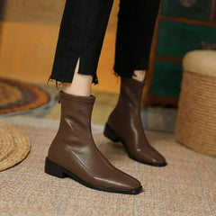 Designer Vintage Square Toe Women Slim Ankle Boots