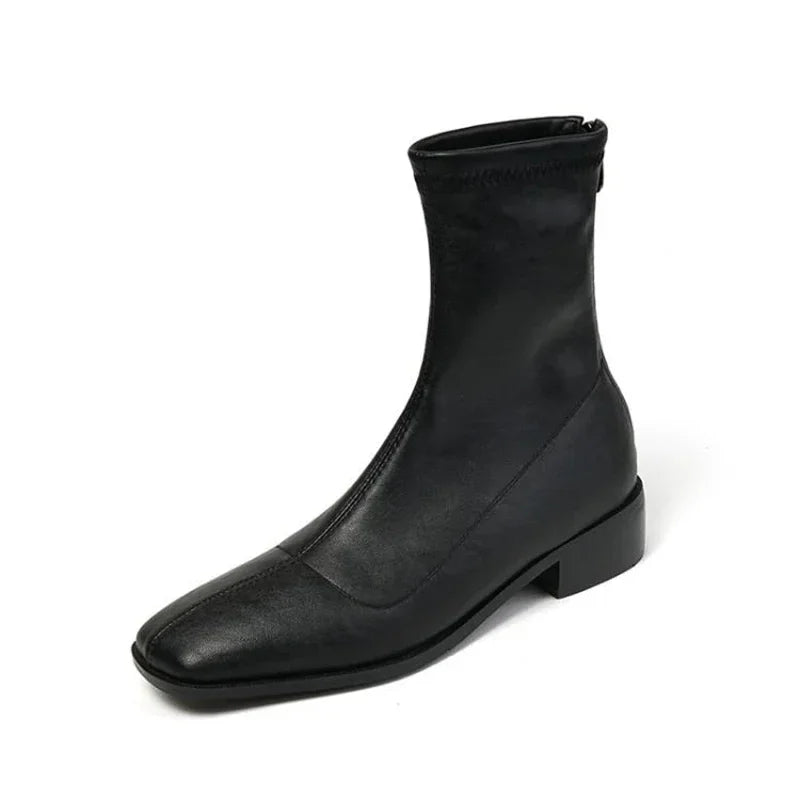 Designer Vintage Square Toe Women Slim Ankle Boots