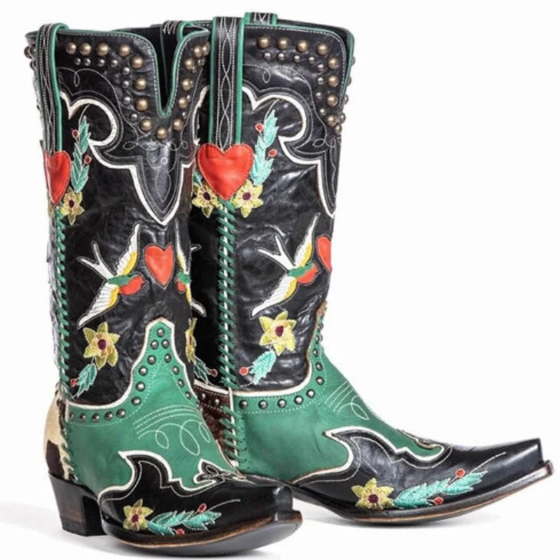Embroidered Leather Women's Western Cowboy Boots