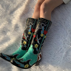 Embroidered Leather Women's Western Cowboy Boots