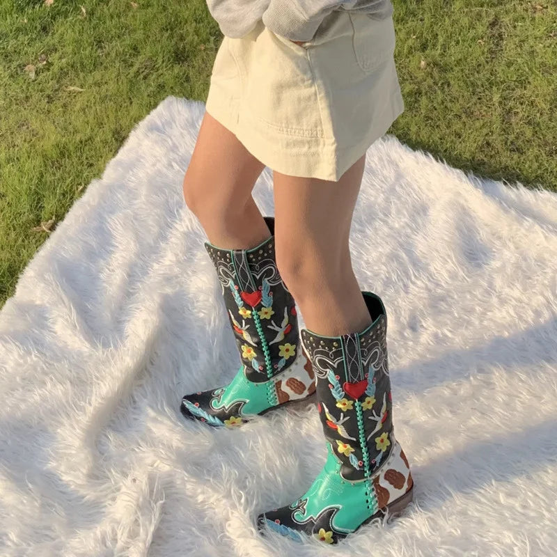 Embroidered Leather Women's Western Cowboy Boots