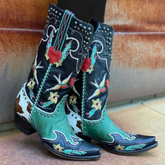 Embroidered Leather Women's Western Cowboy Boots