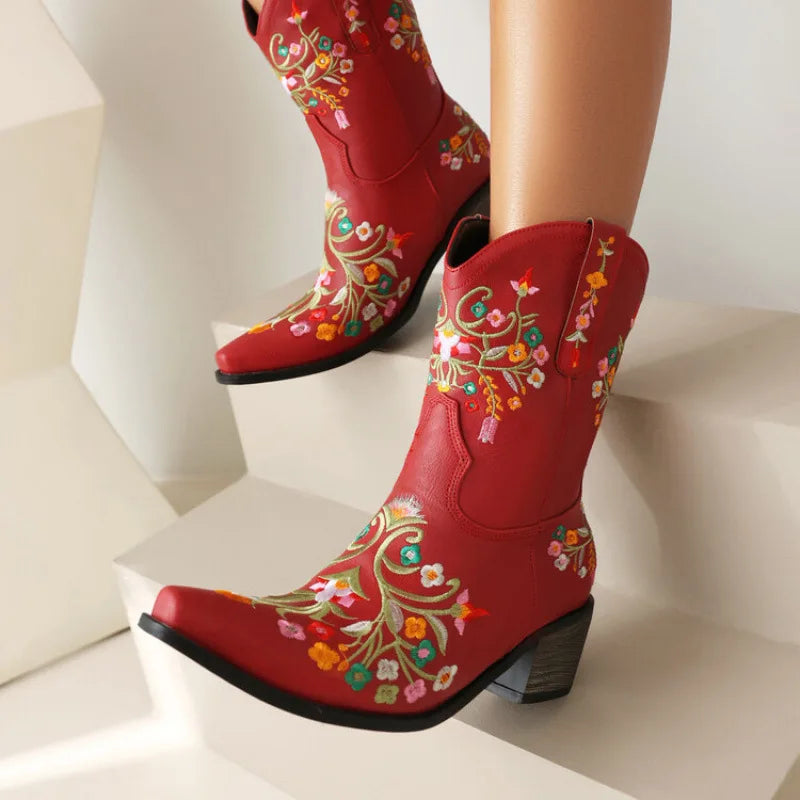 Embroidery Western Boot Women Ankle Boots