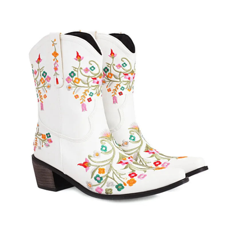 Embroidery Western Boot Women Ankle Boots