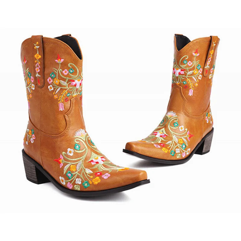 Embroidery Western Boot Women Ankle Boots