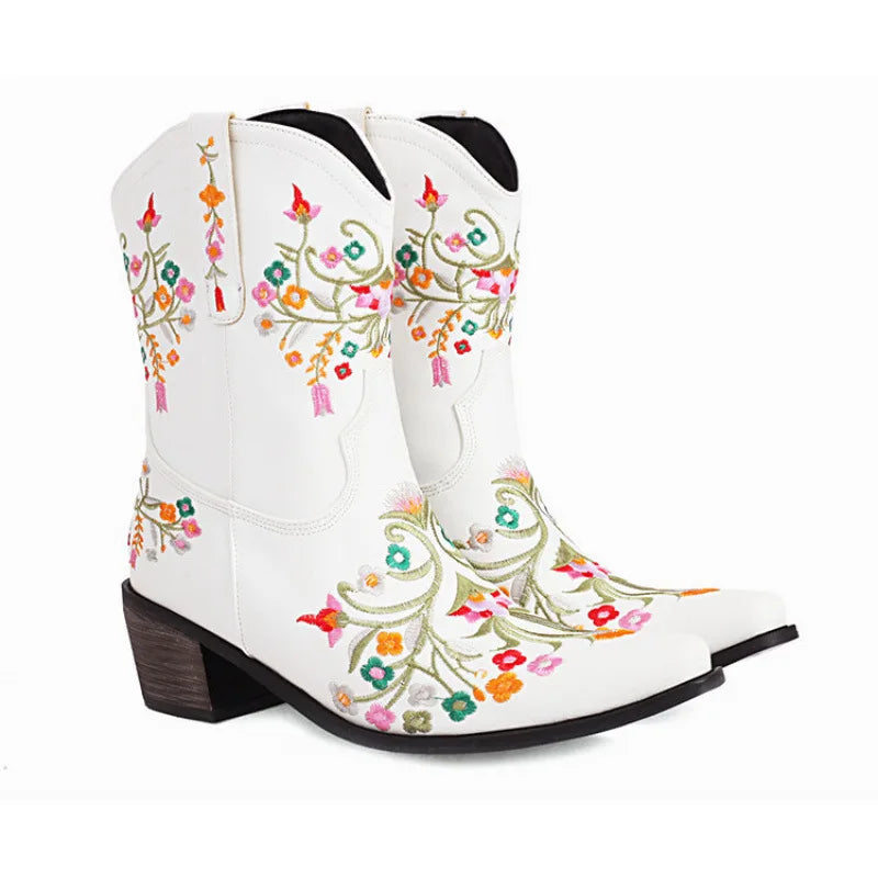 Embroidery Western Boot Women Ankle Boots