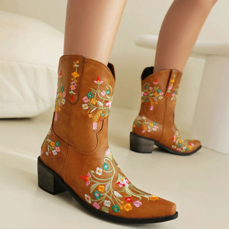 Embroidery Western Boot Women Ankle Boots