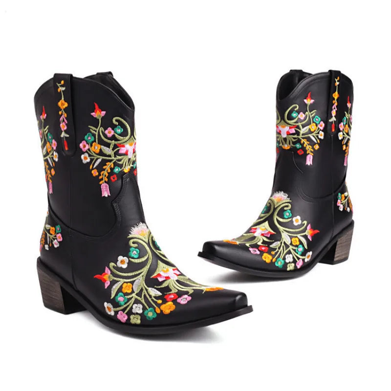 Embroidery Western Boot Women Ankle Boots