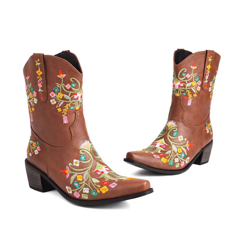 Embroidery Western Boot Women Ankle Boots