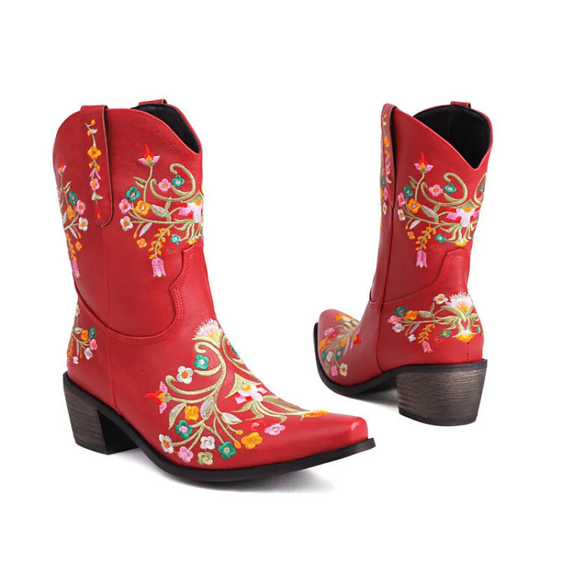 Embroidery Western Boot Women Ankle Boots