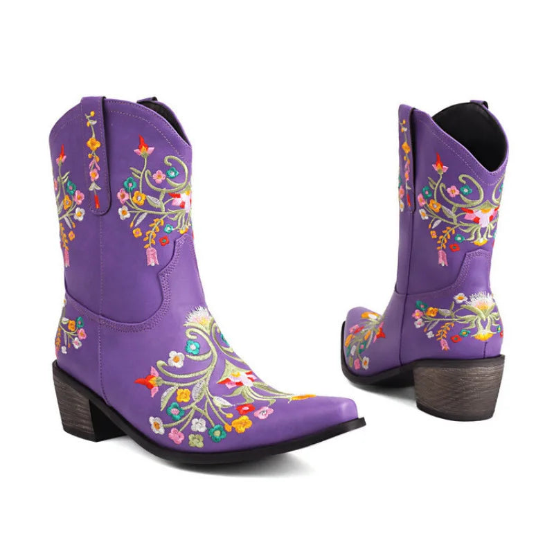 Embroidery Western Boot Women Ankle Boots