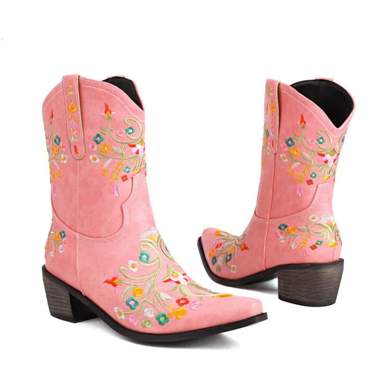 Embroidery Western Boot Women Ankle Boots