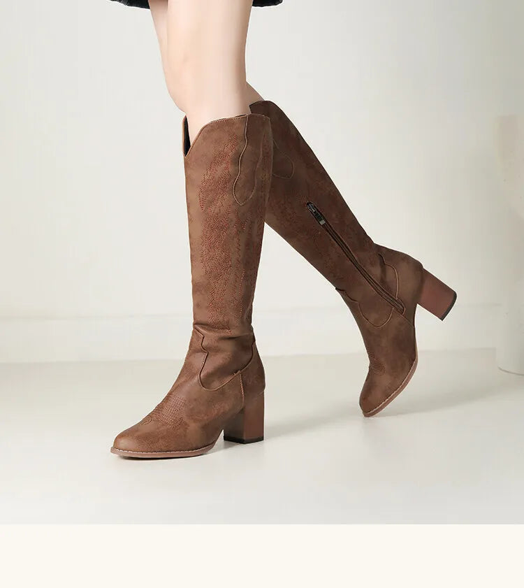 Pink Embroidery Western Boots