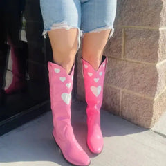 Pink Love Heart Knee High Boots