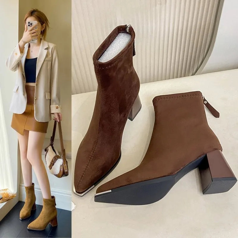 French High-heeled Ankle Boots