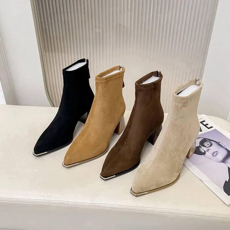 French High-heeled Ankle Boots