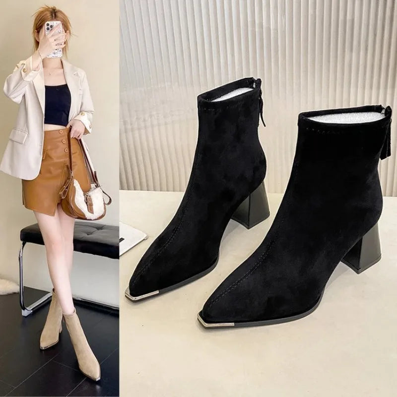 French High-heeled Ankle Boots