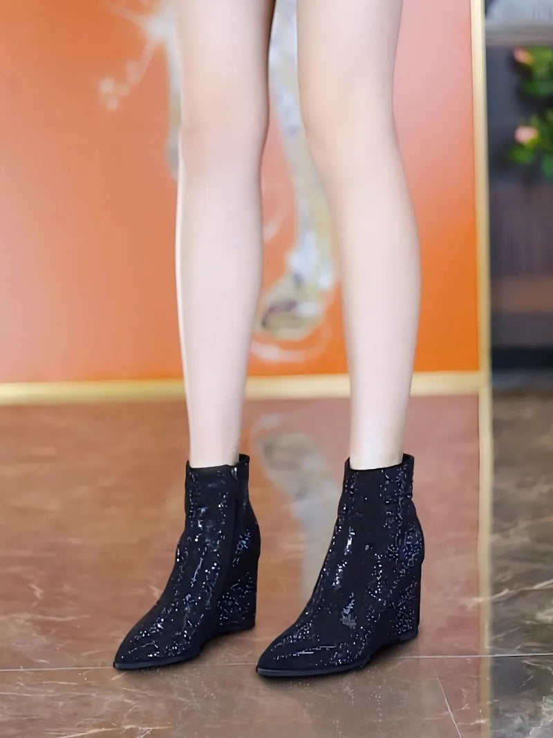 French Pointed High-heeled Short Boots