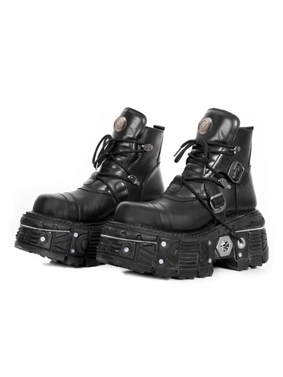 Heavy metal platform Gothic lace-up design dark punk short Boots