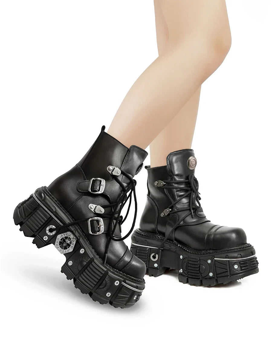 Heavy metal platform Gothic lace-up design dark punk short Boots