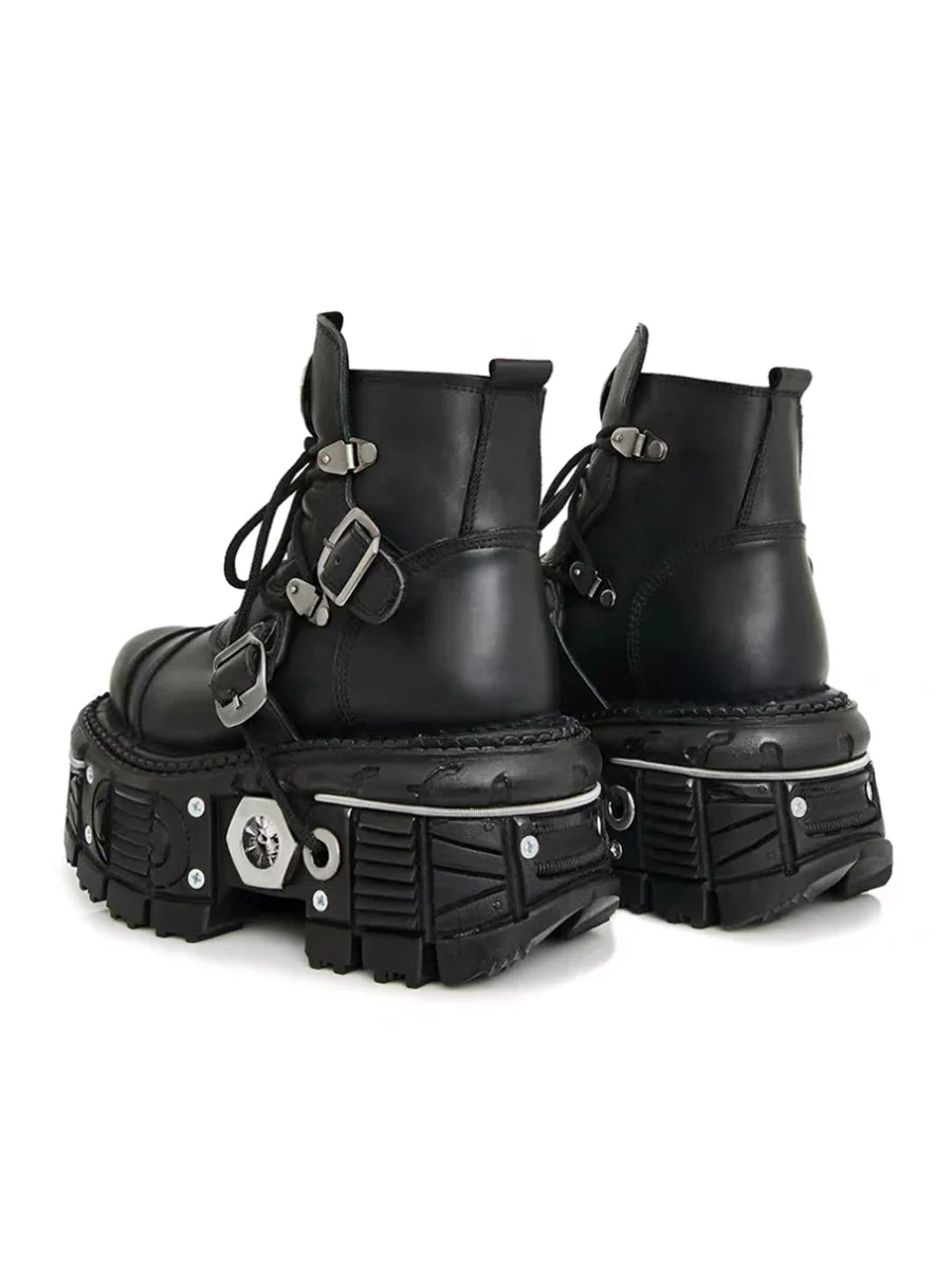 Heavy metal platform Gothic lace-up design dark punk short Boots