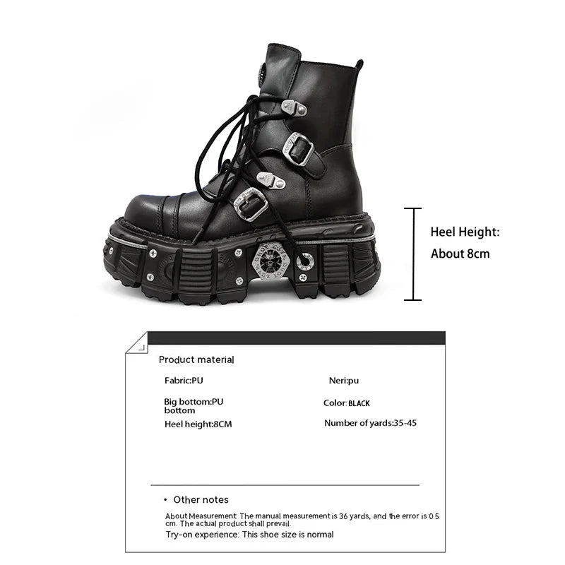 Heavy metal platform Gothic lace-up design dark punk short Boots