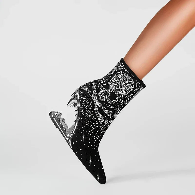 Kakay's Water Diamond Super High Heel Wolf Teeth Tiger Teeth Shaped Heel Women's Short Boots