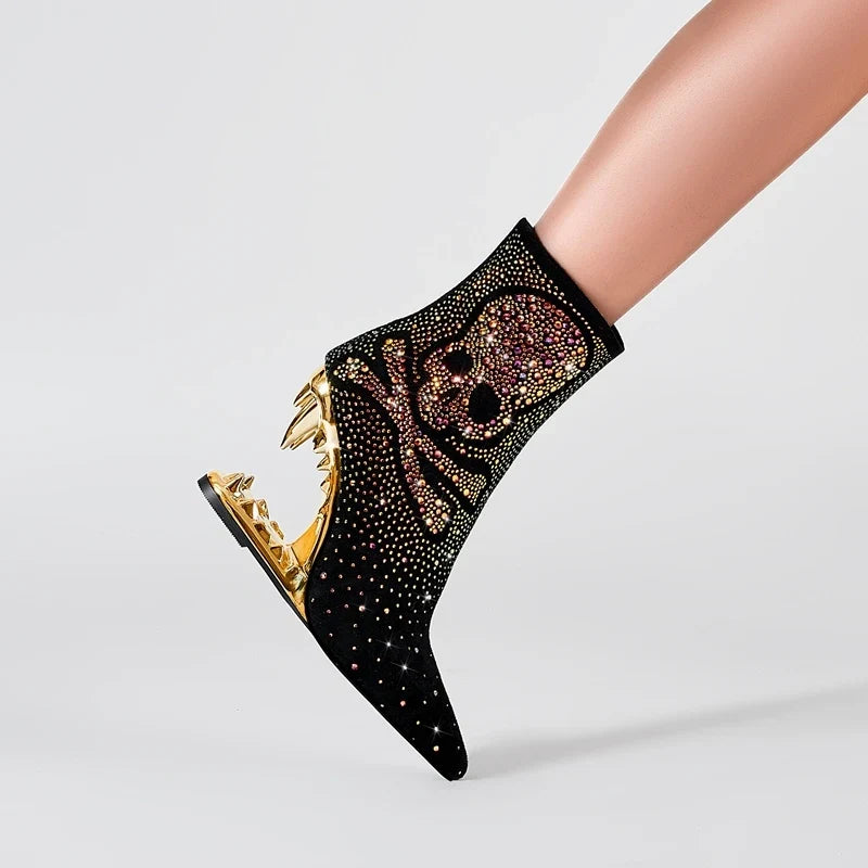 Kakay's Water Diamond Super High Heel Wolf Teeth Tiger Teeth Shaped Heel Women's Short Boots