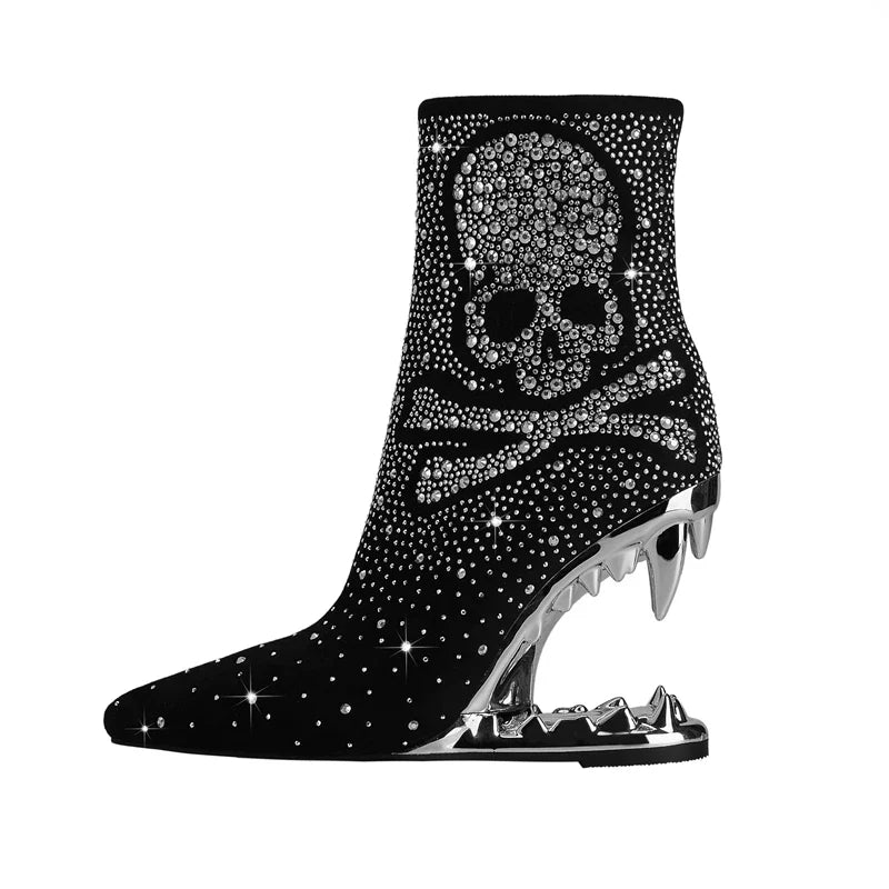 Kakay's Water Diamond Super High Heel Wolf Teeth Tiger Teeth Shaped Heel Women's Short Boots