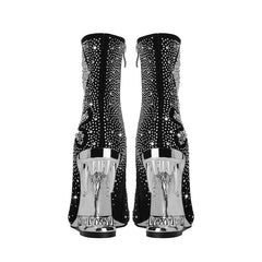 Kakay's Water Diamond Super High Heel Wolf Teeth Tiger Teeth Shaped Heel Women's Short Boots