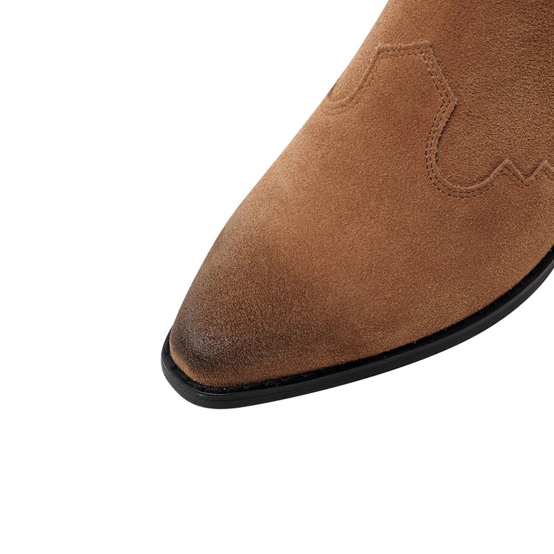 Kaky's Cowhide Thick High Heel Pointed Large Women's Shoes