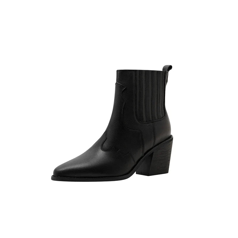 Kaky's Cowhide Thick High Heel Pointed Large Women's Shoes