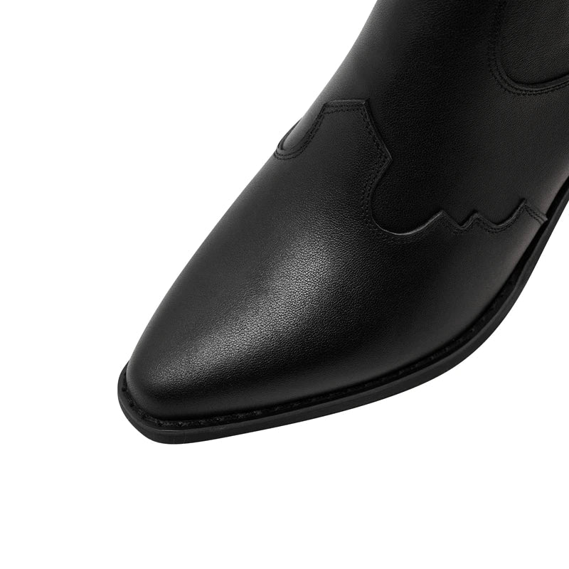 Kaky's Cowhide Thick High Heel Pointed Large Women's Shoes