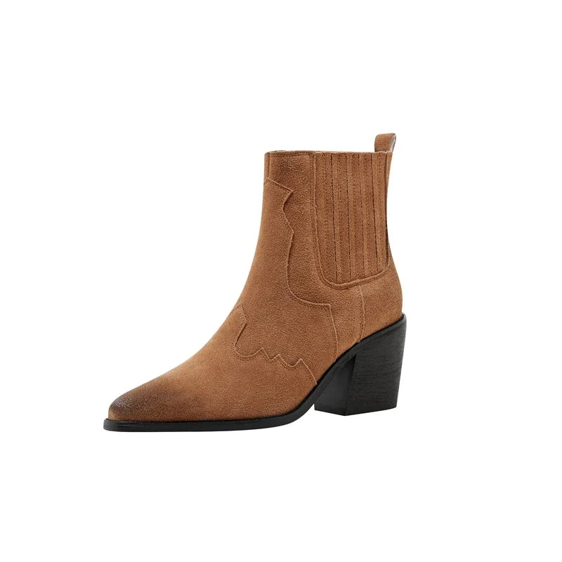 Kaky's Cowhide Thick High Heel Pointed Large Women's Shoes