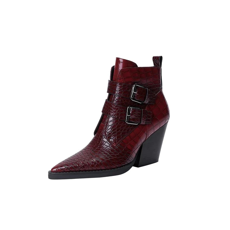 Kaky's Pointed Belt Buckle Thick High Heels Large Women's Boots