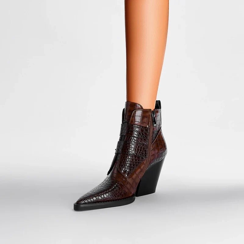 Kaky's Pointed Belt Buckle Thick High Heels Large Women's Boots