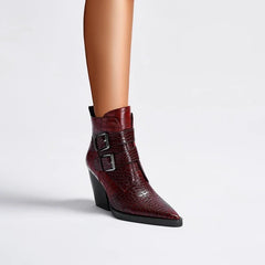 Kaky's Pointed Belt Buckle Thick High Heels Large Women's Boots