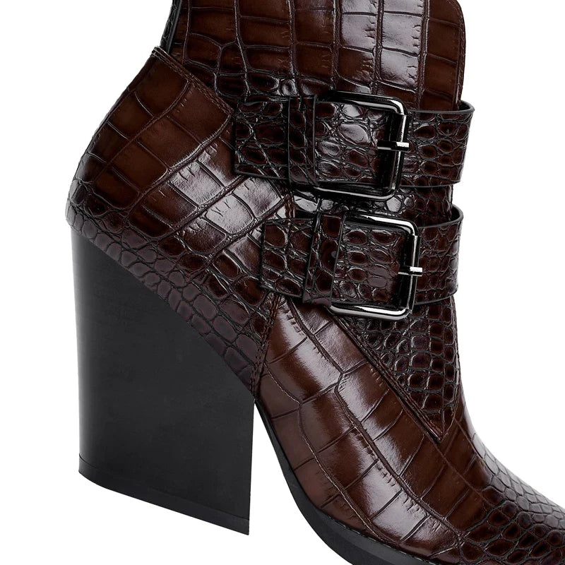 Kaky's Pointed Belt Buckle Thick High Heels Large Women's Boots
