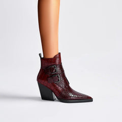 Kaky's Pointed Belt Buckle Thick High Heels Large Women's Boots