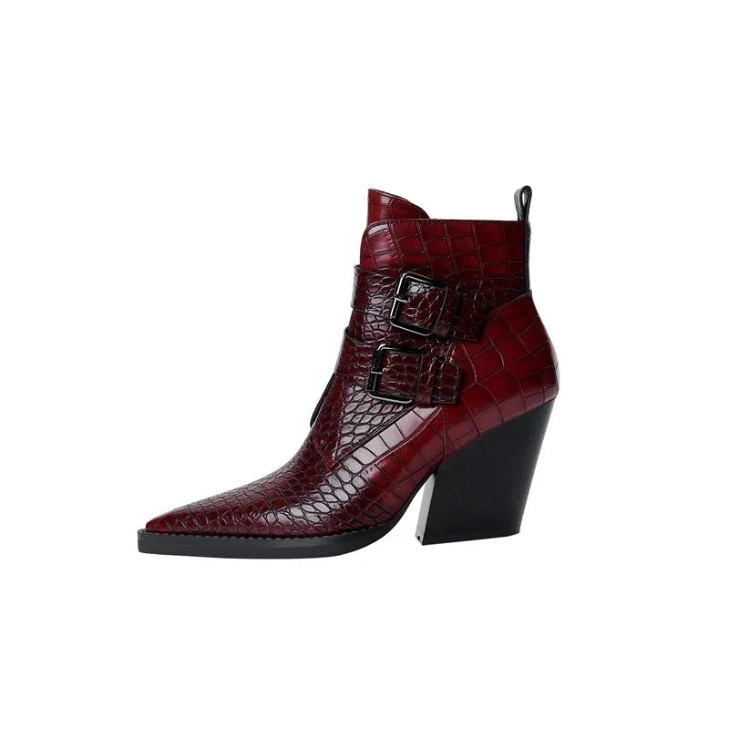 Kaky's Pointed Belt Buckle Thick High Heels Large Women's Boots