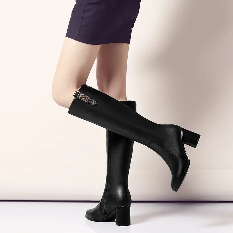 Leather Cowhide High Heels Large Women's Boots