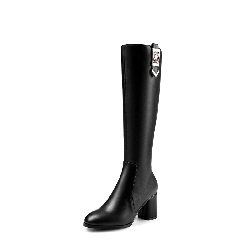 Leather Cowhide High Heels Large Women's Boots