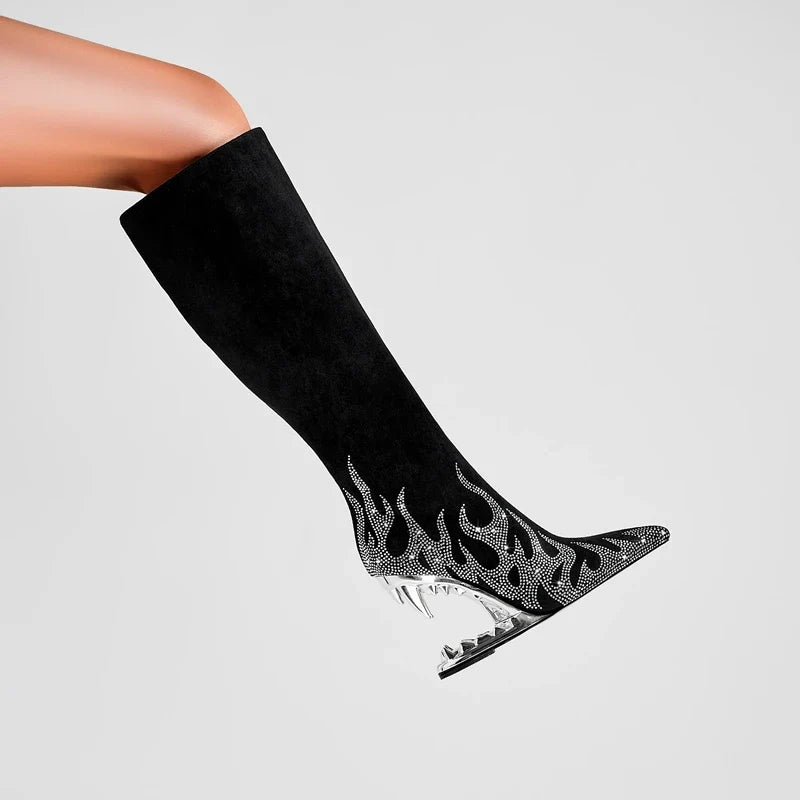 Kaky's Pointed Rhinestone Wolf Teeth High Heel Women's Boots