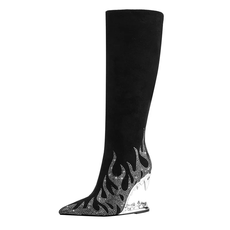 Kaky's Pointed Rhinestone Wolf Teeth High Heel Women's Boots