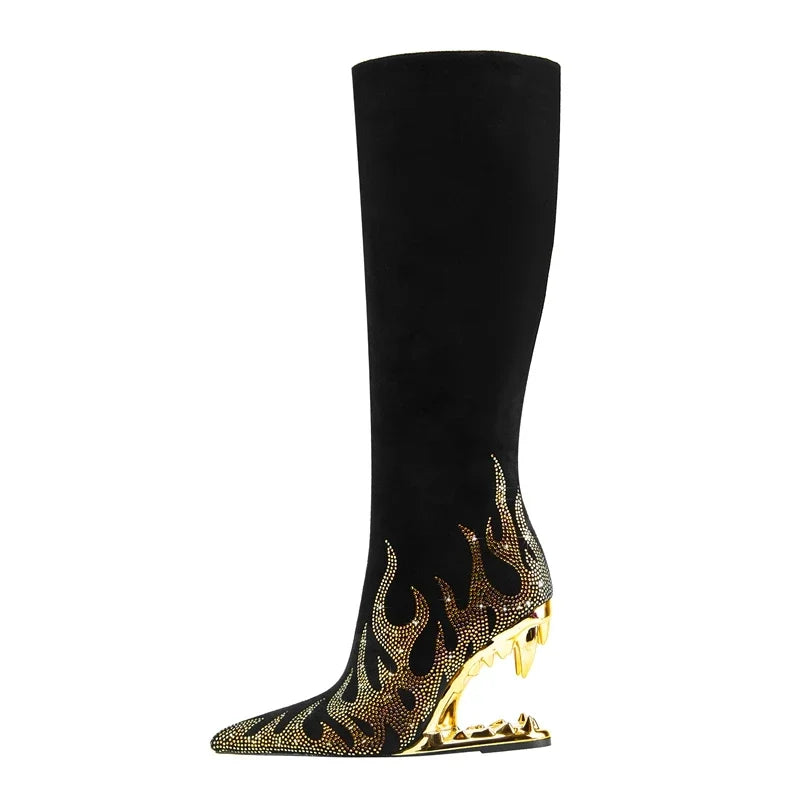 Kaky's Pointed Rhinestone Wolf Teeth High Heel Women's Boots