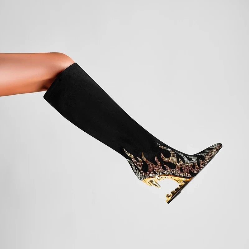 Kaky's Pointed Rhinestone Wolf Teeth High Heel Women's Boots