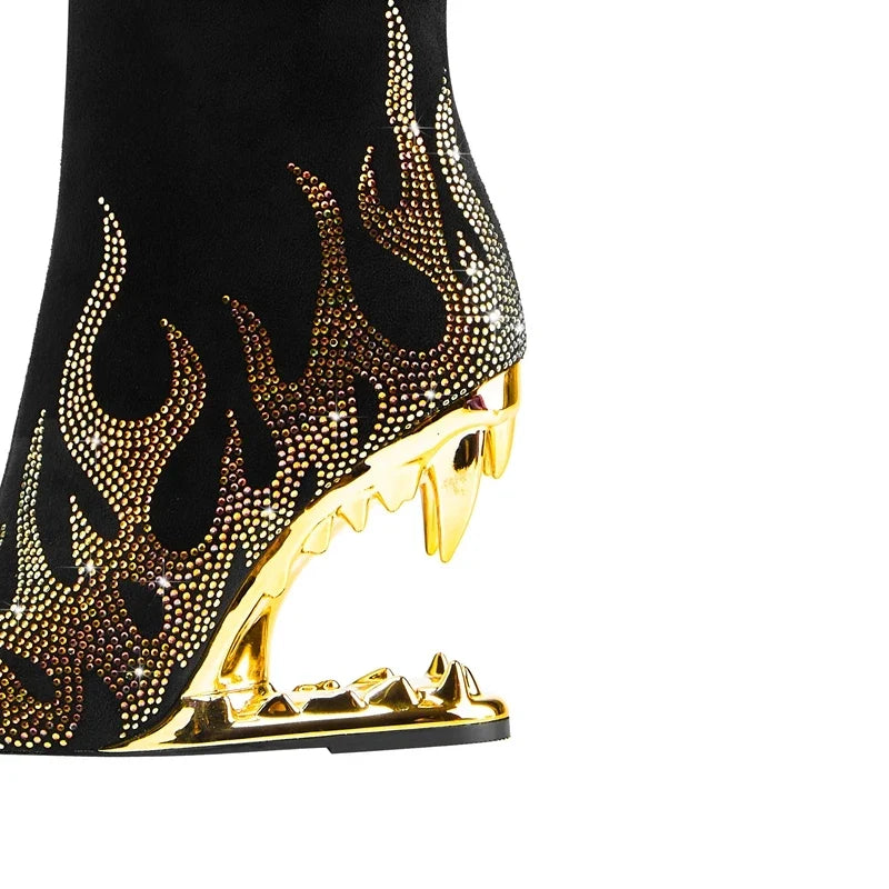 Kaky's Pointed Rhinestone Wolf Teeth High Heel Women's Boots