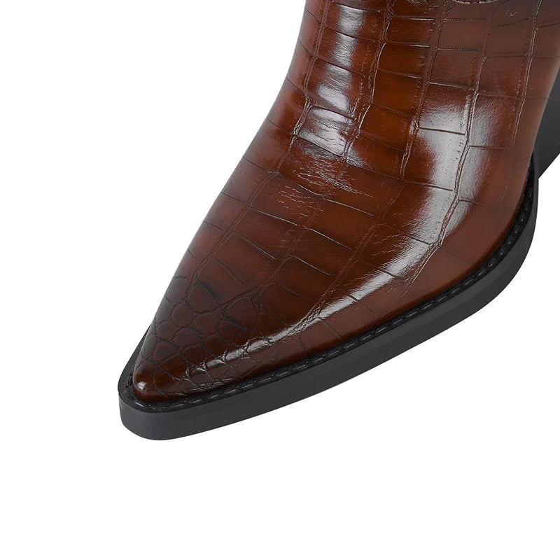 Kaky's Pointed Stone Pattern Thick High Heels Large Women's Boots