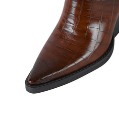 Kaky's Pointed Stone Pattern Thick High Heels Large Women's Boots